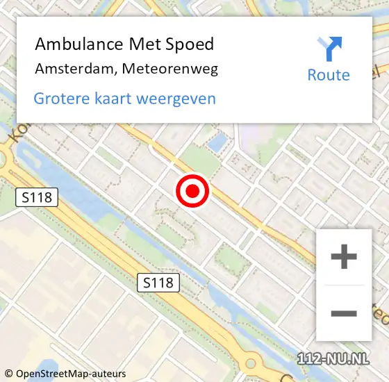 Locatie op kaart van de 112 melding: Ambulance Met Spoed Naar Amsterdam, Meteorenweg op 6 januari 2024 09:38