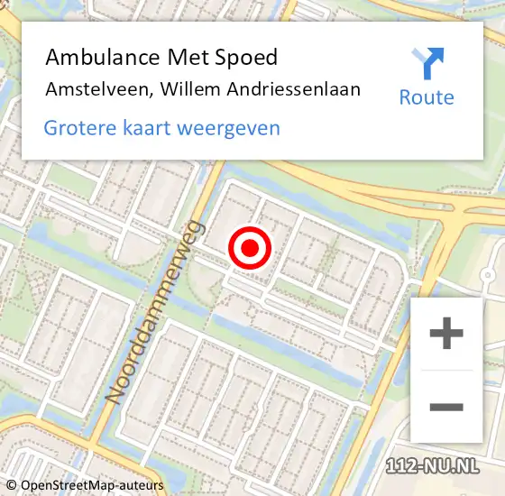 Locatie op kaart van de 112 melding: Ambulance Met Spoed Naar Amstelveen, Willem Andriessenlaan op 6 januari 2024 10:12