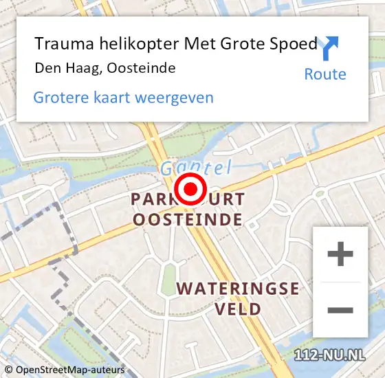 Locatie op kaart van de 112 melding: Trauma helikopter Met Grote Spoed Naar Den Haag, Oosteinde op 6 januari 2024 10:12