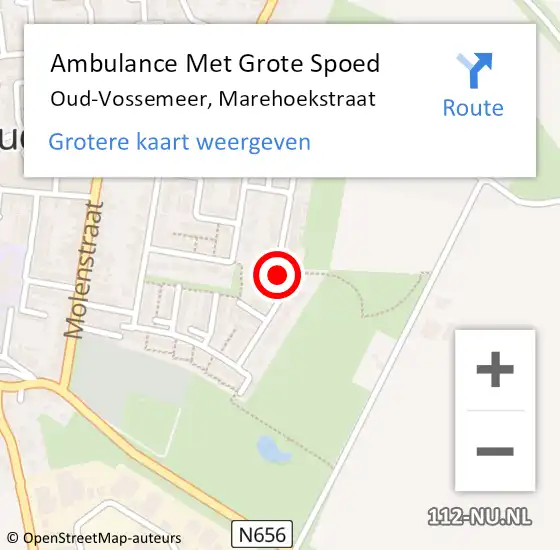 Locatie op kaart van de 112 melding: Ambulance Met Grote Spoed Naar Oud-Vossemeer, Marehoekstraat op 21 september 2014 05:56