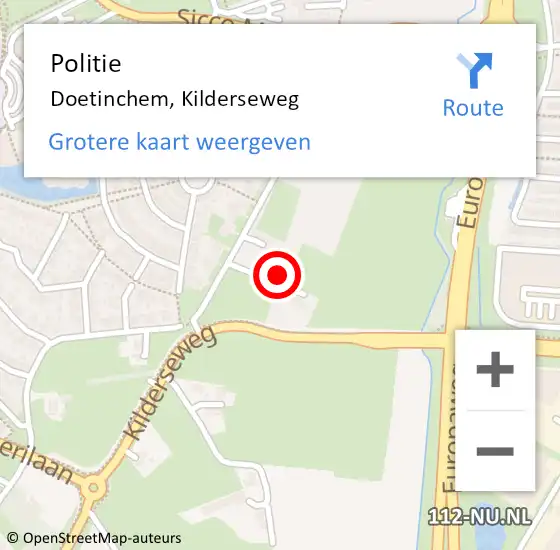 Locatie op kaart van de 112 melding: Politie Doetinchem, Kilderseweg op 6 januari 2024 10:48