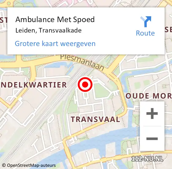 Locatie op kaart van de 112 melding: Ambulance Met Spoed Naar Leiden, Transvaalkade op 6 januari 2024 10:51