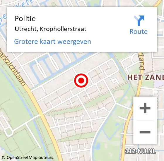 Locatie op kaart van de 112 melding: Politie Utrecht, Krophollerstraat op 6 januari 2024 10:55