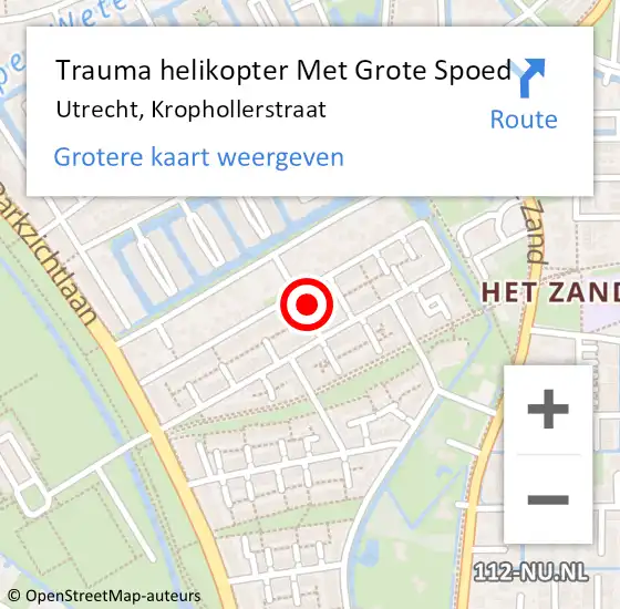 Locatie op kaart van de 112 melding: Trauma helikopter Met Grote Spoed Naar Utrecht, Krophollerstraat op 6 januari 2024 10:56