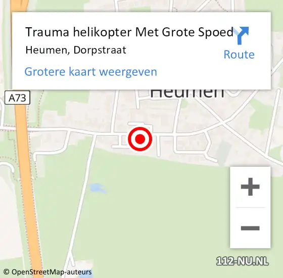 Locatie op kaart van de 112 melding: Trauma helikopter Met Grote Spoed Naar Heumen, Dorpstraat op 6 januari 2024 11:11