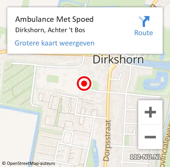 Locatie op kaart van de 112 melding: Ambulance Met Spoed Naar Dirkshorn, Achter 't Bos op 6 januari 2024 11:31