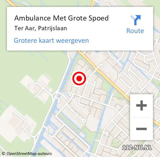 Locatie op kaart van de 112 melding: Ambulance Met Grote Spoed Naar Ter Aar, Patrijslaan op 21 september 2014 06:16