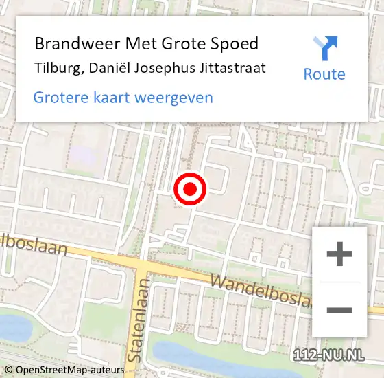 Locatie op kaart van de 112 melding: Brandweer Met Grote Spoed Naar Tilburg, Daniël Josephus Jittastraat op 6 januari 2024 12:12