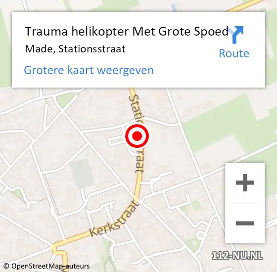 Locatie op kaart van de 112 melding: Trauma helikopter Met Grote Spoed Naar Made, Stationsstraat op 6 januari 2024 12:38