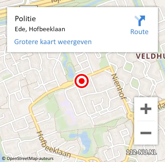 Locatie op kaart van de 112 melding: Politie Ede, Hofbeeklaan op 6 januari 2024 14:00