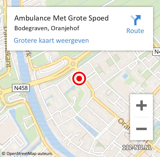 Locatie op kaart van de 112 melding: Ambulance Met Grote Spoed Naar Bodegraven, Oranjehof op 6 januari 2024 14:11