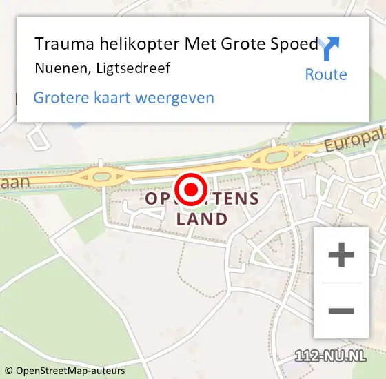 Locatie op kaart van de 112 melding: Trauma helikopter Met Grote Spoed Naar Nuenen, Ligtsedreef op 6 januari 2024 14:28