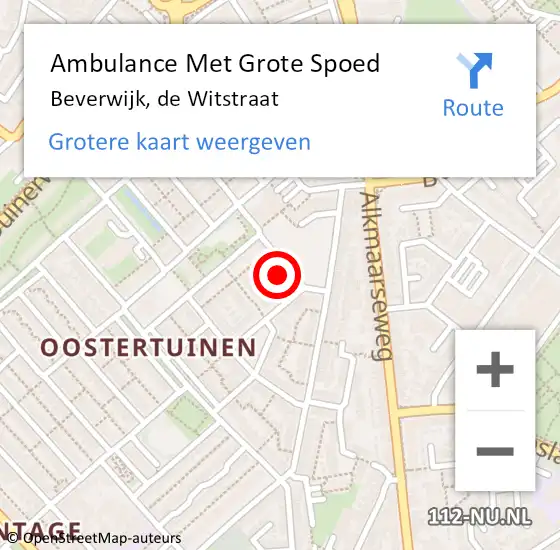 Locatie op kaart van de 112 melding: Ambulance Met Grote Spoed Naar Beverwijk, de Witstraat op 6 januari 2024 14:33