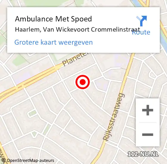 Locatie op kaart van de 112 melding: Ambulance Met Spoed Naar Haarlem, Van Wickevoort Crommelinstraat op 6 januari 2024 14:53