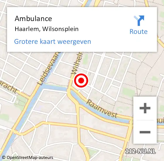 Locatie op kaart van de 112 melding: Ambulance Haarlem, Wilsonsplein op 6 januari 2024 15:12