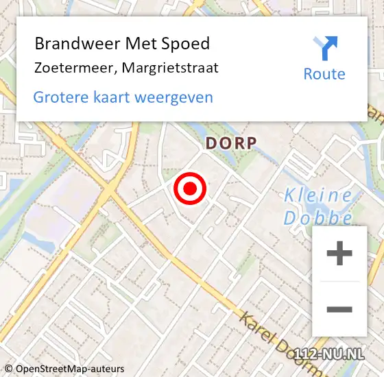 Locatie op kaart van de 112 melding: Brandweer Met Spoed Naar Zoetermeer, Margrietstraat op 6 januari 2024 15:14