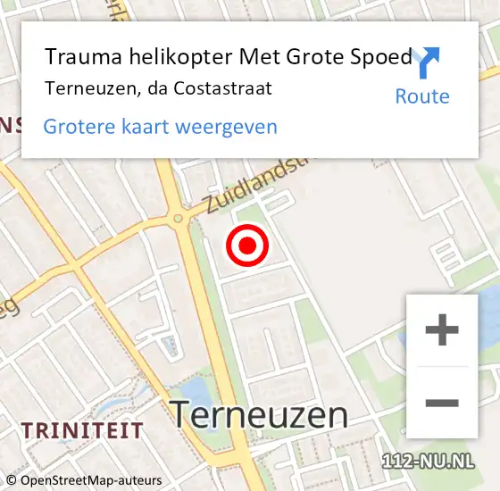 Locatie op kaart van de 112 melding: Trauma helikopter Met Grote Spoed Naar Terneuzen, da Costastraat op 6 januari 2024 15:17