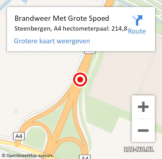 Locatie op kaart van de 112 melding: Brandweer Met Grote Spoed Naar Steenbergen, A4 hectometerpaal: 214,8 op 6 januari 2024 15:35