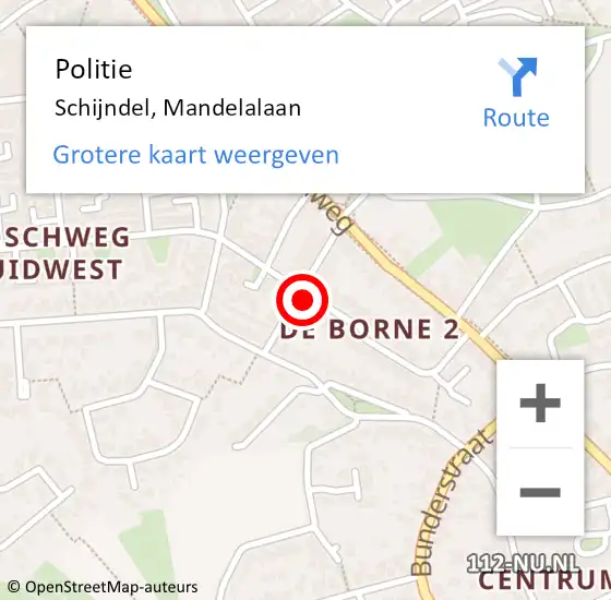 Locatie op kaart van de 112 melding: Politie Schijndel, Mandelalaan op 6 januari 2024 15:40