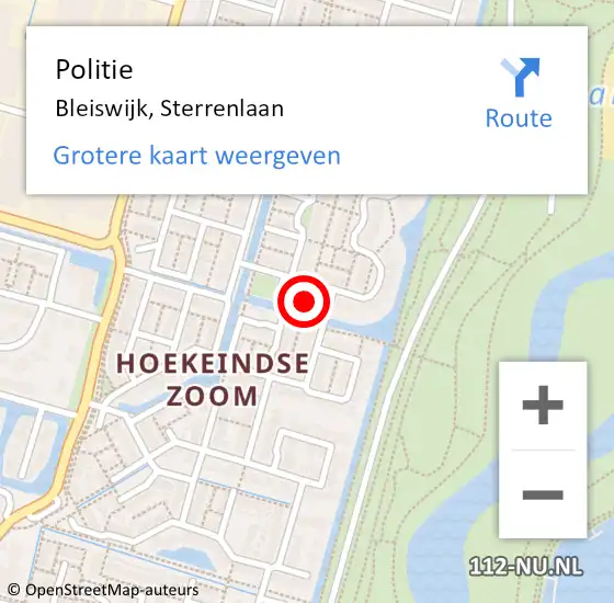 Locatie op kaart van de 112 melding: Politie Bleiswijk, Sterrenlaan op 6 januari 2024 16:01