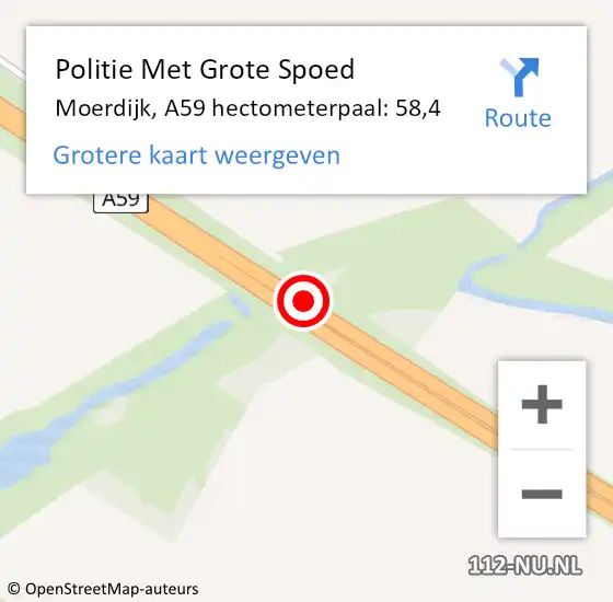 Locatie op kaart van de 112 melding: Politie Met Grote Spoed Naar Moerdijk, A59 hectometerpaal: 58,4 op 6 januari 2024 16:03