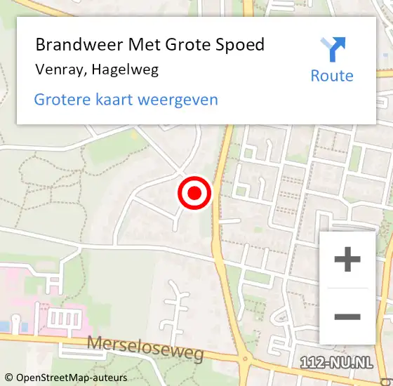 Locatie op kaart van de 112 melding: Brandweer Met Grote Spoed Naar Venray, Hagelweg op 6 januari 2024 16:05