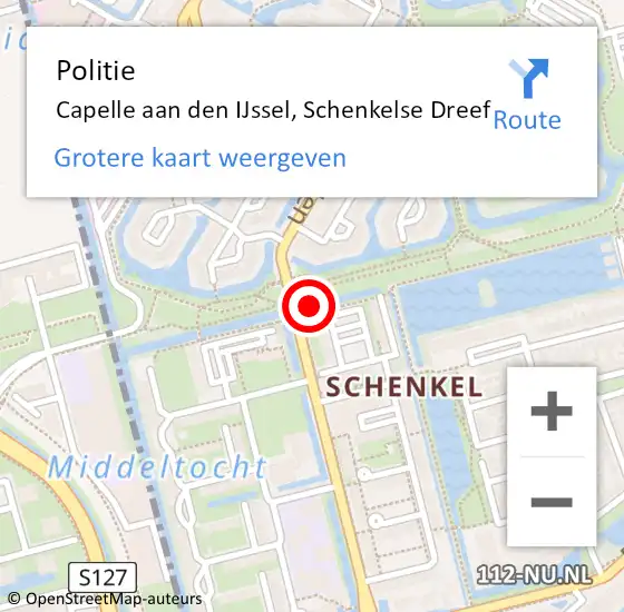 Locatie op kaart van de 112 melding: Politie Capelle aan den IJssel, Schenkelse Dreef op 6 januari 2024 16:06