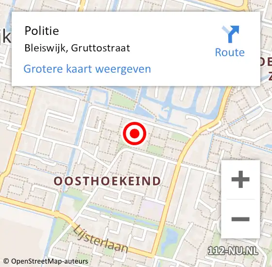 Locatie op kaart van de 112 melding: Politie Bleiswijk, Gruttostraat op 6 januari 2024 16:24