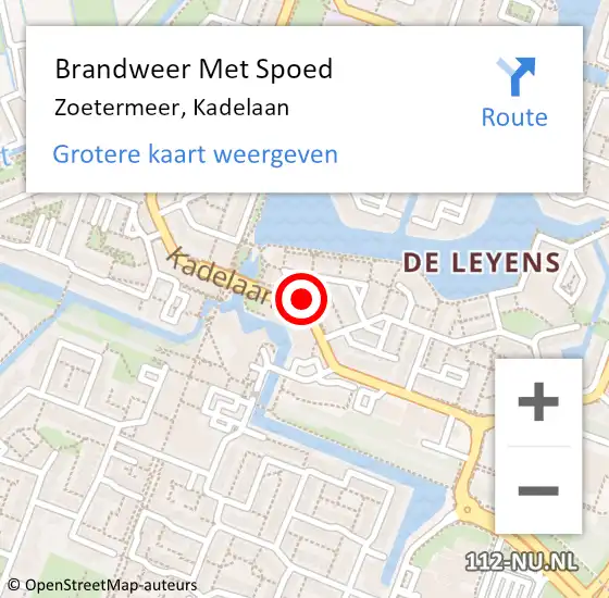 Locatie op kaart van de 112 melding: Brandweer Met Spoed Naar Zoetermeer, Kadelaan op 6 januari 2024 17:02