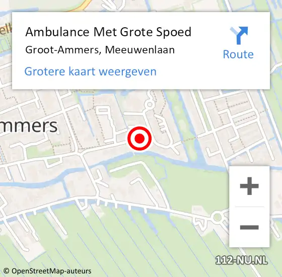 Locatie op kaart van de 112 melding: Ambulance Met Grote Spoed Naar Groot-Ammers, Meeuwenlaan op 6 januari 2024 17:31