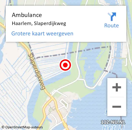 Locatie op kaart van de 112 melding: Ambulance Haarlem, Slaperdijkweg op 6 januari 2024 18:21