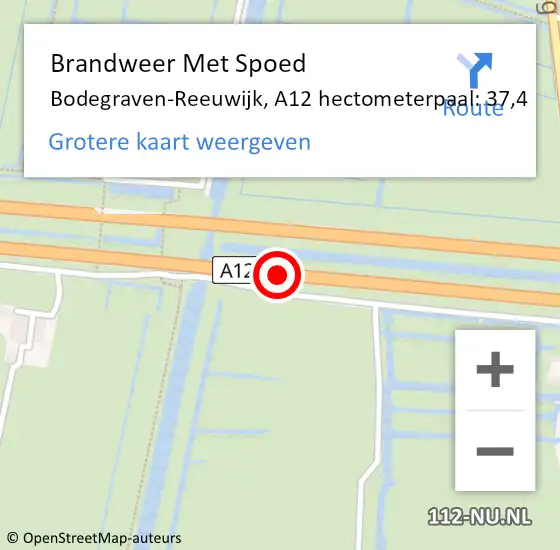 Locatie op kaart van de 112 melding: Brandweer Met Spoed Naar Bodegraven-Reeuwijk, A12 hectometerpaal: 37,4 op 6 januari 2024 18:43