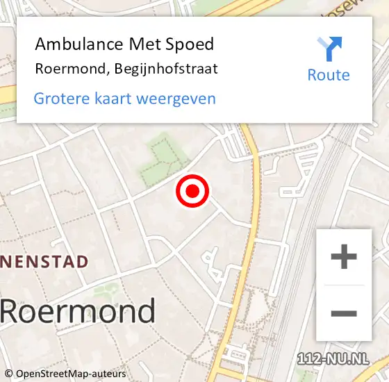 Locatie op kaart van de 112 melding: Ambulance Met Spoed Naar Roermond, Begijnhofstraat op 6 januari 2024 19:20