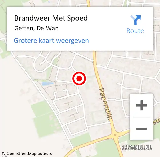 Locatie op kaart van de 112 melding: Brandweer Met Spoed Naar Geffen, De Wan op 6 januari 2024 19:33