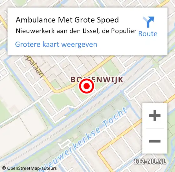 Locatie op kaart van de 112 melding: Ambulance Met Grote Spoed Naar Nieuwerkerk aan den IJssel, de Populier op 6 januari 2024 19:37