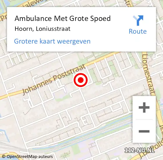 Locatie op kaart van de 112 melding: Ambulance Met Grote Spoed Naar Hoorn, Loniusstraat op 6 januari 2024 19:39