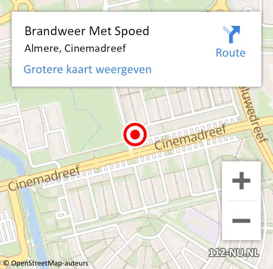Locatie op kaart van de 112 melding: Brandweer Met Spoed Naar Almere, Cinemadreef op 6 januari 2024 19:50