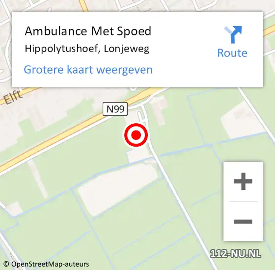 Locatie op kaart van de 112 melding: Ambulance Met Spoed Naar Hippolytushoef, Lonjeweg op 6 januari 2024 20:02