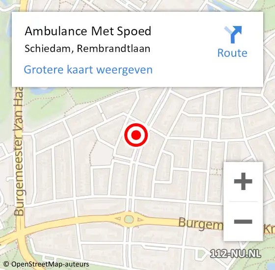 Locatie op kaart van de 112 melding: Ambulance Met Spoed Naar Schiedam, Rembrandtlaan op 6 januari 2024 20:13