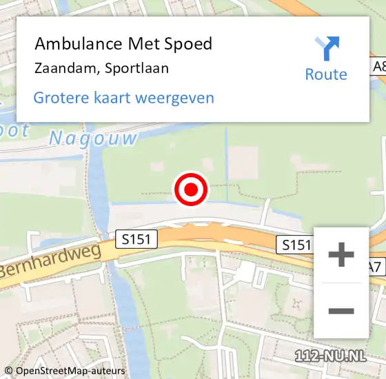 Locatie op kaart van de 112 melding: Ambulance Met Spoed Naar Zaandam, Sportlaan op 6 januari 2024 20:43