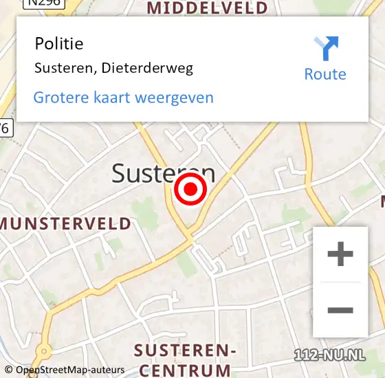 Locatie op kaart van de 112 melding: Politie Susteren, Dieterderweg op 6 januari 2024 21:02