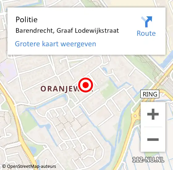 Locatie op kaart van de 112 melding: Politie Barendrecht, Graaf Lodewijkstraat op 6 januari 2024 21:03