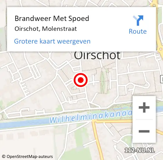 Locatie op kaart van de 112 melding: Brandweer Met Spoed Naar Oirschot, Molenstraat op 6 januari 2024 21:14