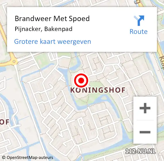 Locatie op kaart van de 112 melding: Brandweer Met Spoed Naar Pijnacker, Bakenpad op 6 januari 2024 21:51