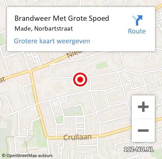 Locatie op kaart van de 112 melding: Brandweer Met Grote Spoed Naar Made, Norbartstraat op 6 januari 2024 21:52