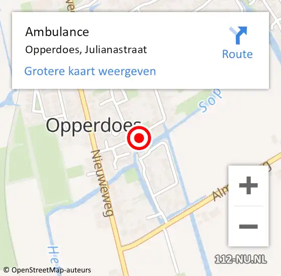 Locatie op kaart van de 112 melding: Ambulance Opperdoes, Julianastraat op 6 januari 2024 22:09