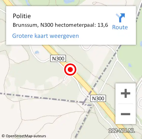 Locatie op kaart van de 112 melding: Politie Brunssum, N300 hectometerpaal: 13,6 op 6 januari 2024 22:12