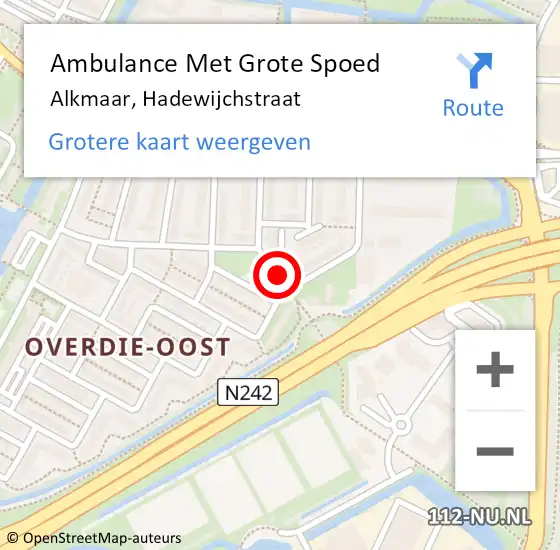 Locatie op kaart van de 112 melding: Ambulance Met Grote Spoed Naar Alkmaar, Hadewijchstraat op 6 januari 2024 23:09
