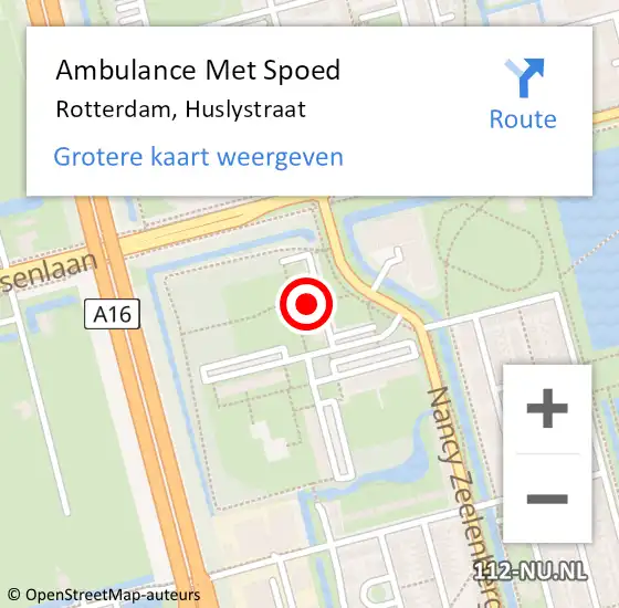 Locatie op kaart van de 112 melding: Ambulance Met Spoed Naar Rotterdam, Huslystraat op 6 januari 2024 23:11
