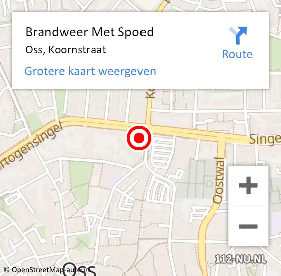 Locatie op kaart van de 112 melding: Brandweer Met Spoed Naar Oss, Koornstraat op 6 januari 2024 23:14